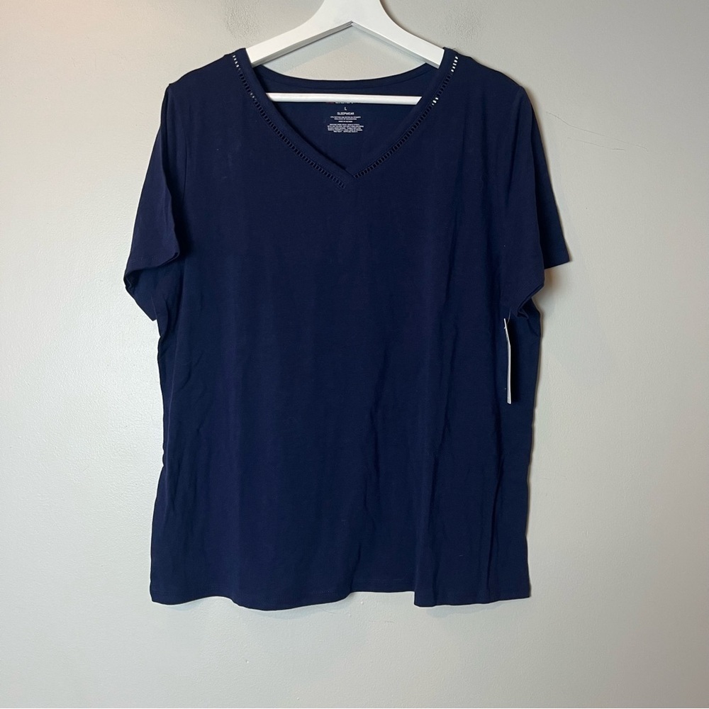NWT Liz‎ Claiborne Navy Short-Sleeved Sleep Shirt Large